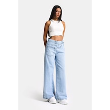 Itsbasic Kadın Ice Renk 4s6-3 Mega Baggy Fit Ön Arka Detay Tasarım Denim Jean Buz Mavi