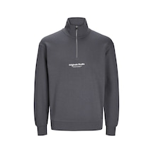 About Blank Jack&jones Vesterbro Quarter Zip Erkek Gri Bisiklet Yaka Sweatshirt, Xl Acı Kahverengi