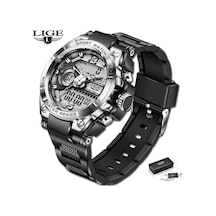 Lıge Yeni Spor Erkek Saatleri Top Marka Lüks Askeri Kuvars İzle Erkekler Su Geçirmez Gümüş&black