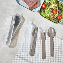 Plastik Çatal Kaşık Bıçak Seti Taşıma Kutulu Kamp Piknik Okul Gri Çok Renkli