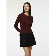 Koton Slim Fit Uzun Kollu Düğmeli Bisiklet Yaka Triko Hırka Bordo 6wal90040ıt Bordo