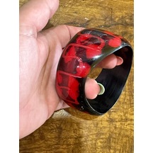 Kırmızı Oyma Kemik Kadın Hint Bileziği Çap 7 Cm Çok Renkli