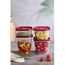 Modern 4 &apos Lü Kare Vakumlu Saklama Kabı - Özel Vakum Kapağı - Kırmızı - 1000ml 1500ml -2000ml -2500ml