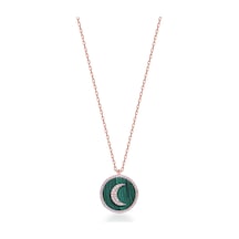 Zirkon Taşlı Rose Altın Kaplamalı Sedefli Ay Gümüş Kolye Gold - Rose Gold - Gümüş