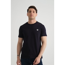 Shooter Sportwear Shooter Erkek Pamuklu Esnek T-shirt Standart Kalıp Minimal Logolu Lacivert