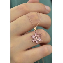 925 Ayar Gümüş Rose Kaplma Tepelikli Pembe Lotus Kolye UVPS101184