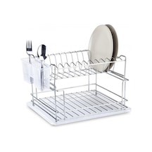 2 Katlı Tabaklık Bulaşıklık Krom Ayrı Ayrı Da Kullanılabilir Gümüş