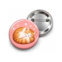 Kıvrılıp Uyuyan Turuncu Yavru Kedi - 58mm Rozet Çok Renkli