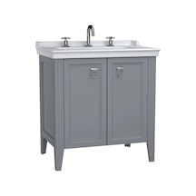 62154 VitrA Valarte Kapaklı Etajerli Lavabo Dolabı, 80 Cm, Mat Gri Lavabo Dahil-krom Kulplu Diğer