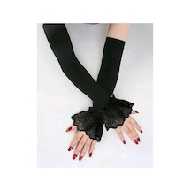 Melodi Scarf Kadın Tesettür Dantelli Kolluk - Penye Dantel Kolluk Siyah