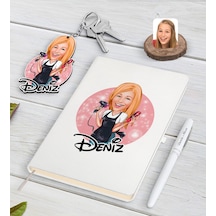 Kişiye Özel Kadın Kuaför Karikatürlü Beyaz Defter Kalem Ve Anahta N11.15364
