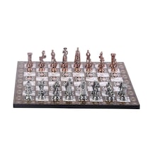 Orta Boy Metal İngiliz Satranç Takımı Antik Ve Sedef Desenli Mdf