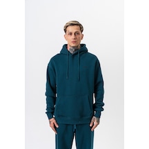 Erkek Respire Yazı Detaylı Kapüşonlu Basic Oversize Hoodie Zümrüt