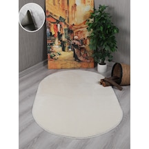 My Evilla Modern Dekoratif Kaymaz Taban Rabbit Oval Halı Yolluk 001