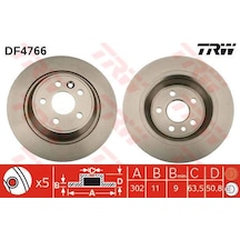 TRW DF4766 Fren Diski Arka Focus II 09-15 2.5 Rs 2.5 St S-Max 06- Mondeo IV 07- Kuga 08- Galaxy III 06- / Range Rover Evoque 11- Düz 302Mm