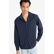 Defacto Regular Fit Polo Yaka Dokuma Uzun Kollu Gömlek F6341ax25aunv163 Lacivert