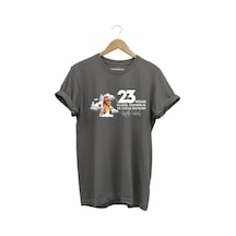 23 Nisan Çocuk Bayramı Mustafa Kemal Atatürk Baskılı %100 Pamuk Regular Fit Bisiklet Yaka T-shirt Gri