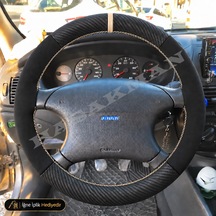 Fiat Albea Dikme Direksiyon Kılıfı Alcantara Süet Mat Karbon Bej Yüzük Ve Dikiş Köşeli 2002-2005