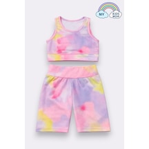 My Kids Wear Kız Çocuk Çok Amaçlı Batik Desenli Mayo & Spor Takımı 12432 Beyaz - Turuncu