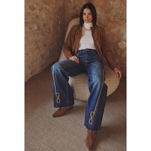 Kadın Koyu Kot 2w6-8 Palazzo Fit Nakış Detaylı Özel Tsarım Denim Jean
