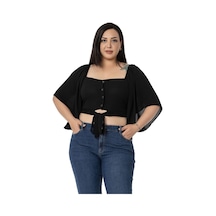 Disentis Büyük Beden Geniş Kollu Beli Lastik Ve Büzgülü Crop Siyah Bluz-siyah Siyah
