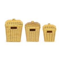 Pbt-919-2 3lü Hasır Sepet Kapaklı Bambu Sepet Seti Dekoratif Banyo Mutfak Düzenleyici Patates Soğan Sepeti Organize Diğer