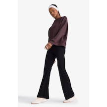 Defacto Defactofit Flare Fit Toprlayıcı Yüksek Bel İspanyol Paça Standart Boy Ribana Sporcu Pantolon F5040ax25wnbk81 Siyah