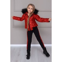 Kız Çocuk Kapitone Mont & Şeritli Eşofman 2 Li Takım 2/12 Yaş - 31476 Çok Renk