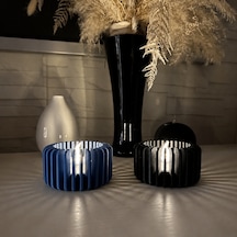 Bezos 3d Baskı Modern Çizgili Mumluk - Tealight Mumluk 1 Adet -mavi Agc