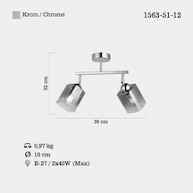 Rayo 2 Li Krom Plafonyer 2xe27 0.25 KG