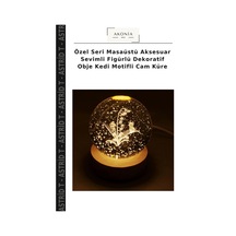 Özel Seri Masaüstü Aksesuar Sevimli Figürlü Dekoratif Obje Kedi Motifli Cam Küre Çok Renkli