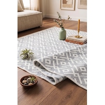 İskandinav %100 Pamuk Kilim Yıkanabilir Pamuklu Dokuma Halı Dekoratif Saçaklı Gri