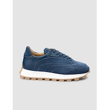 %100 Hakiki Deri Mavi Kadın Sneaker Mavi