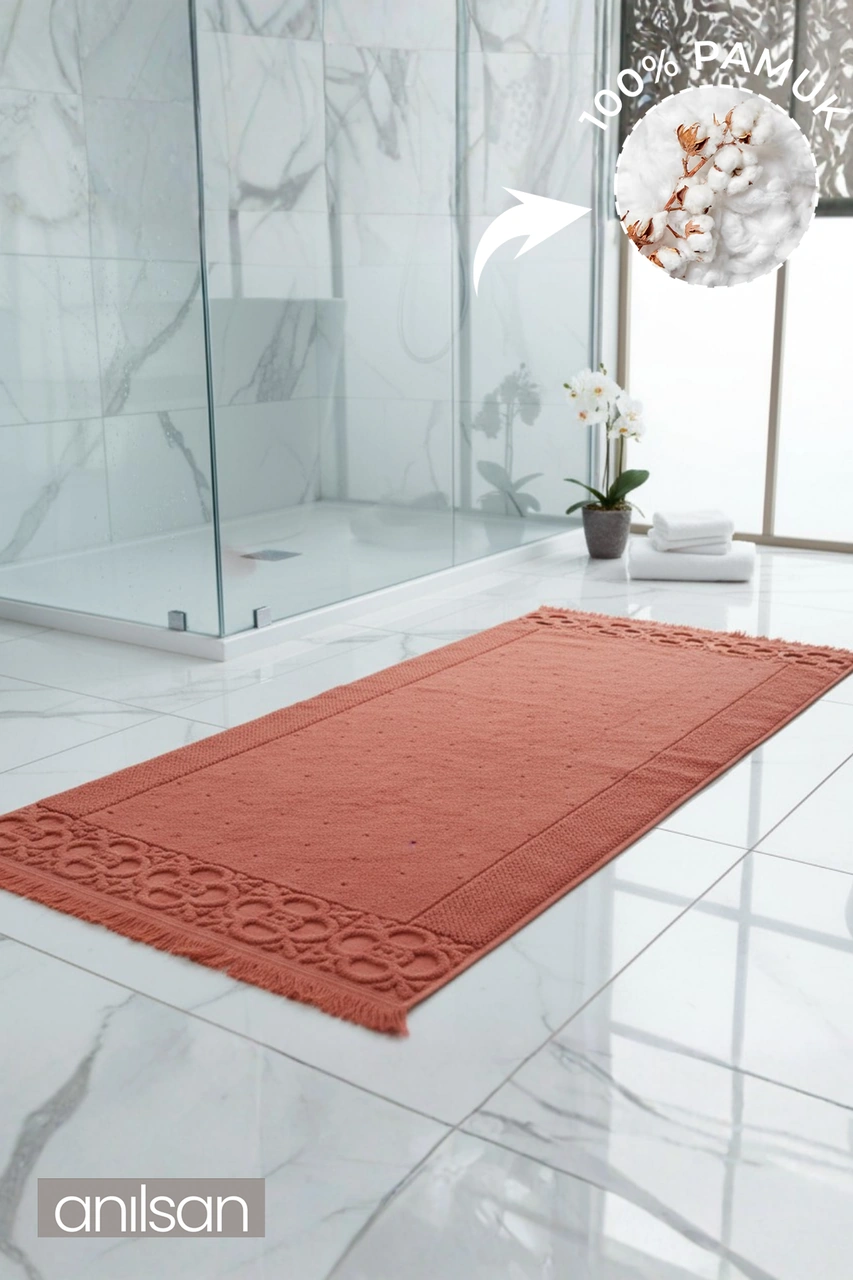 Fesun Kiremit Ayak Havlusu - 60x130cm, 690gr, %100 Pamuk, Spa Ve Otel Banyo Paspası, Günlük Kullanıma Uygun Kırmızı