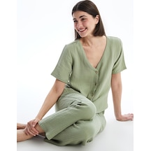 Lcw Dream Yeşil V Yaka Müslin Kadın Pijama Takımı
