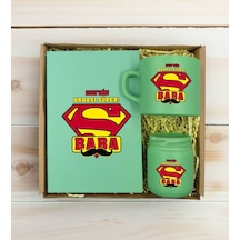 Bk Gift Kişiye Özel İsimli Dtf Baba Temalı Yeşil Defter + Kahve Fincanı + Mum Seti-1