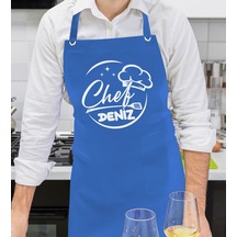 Bk Gift Kişiye Özel İsimli Chef Tasarımlı Profesyonel Saks Mavi Mutfak Önlüğü, Aşçı Önlüğü, Şef Önlüğü, Arkadaşa Hediye-7