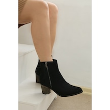 Shoetek Nora Kadın Bot Kalın Topuklu Siyah Süet Siyah Suet Siyah