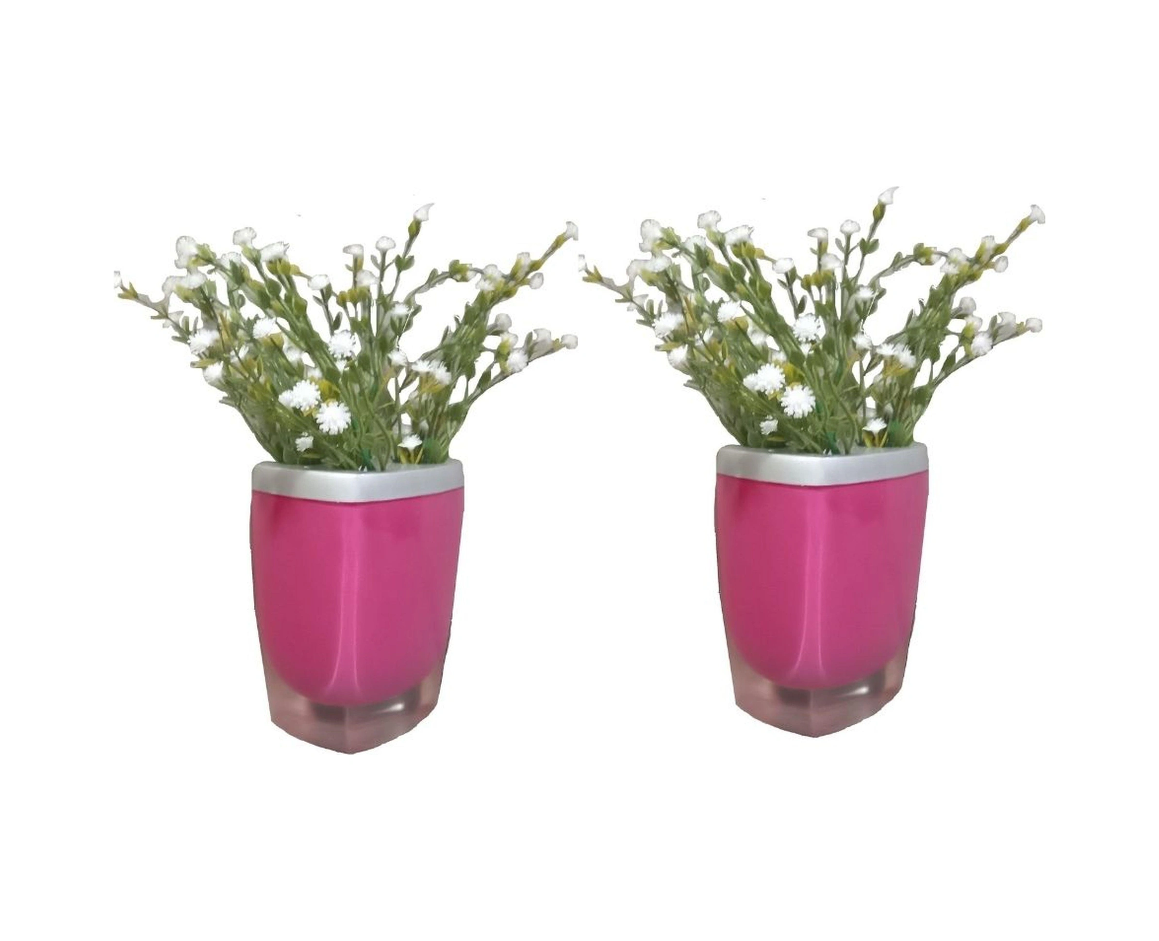 2 Adet Vazo Dahil,vazoda Çiçek,beyaz Yapay Çiçek,vazo Dekoratif Gri Pembe Poliresin 8x4x16cm Çok Renkli
