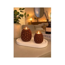 Premium Kozalak Desenli 2 Li Mumluk Seti Dekoratif Tealight Mumluk Kahverengi
