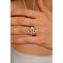 Rose Arı Motifli Özel Tasarım Gümüş Kolye Gümüş - Rodyum