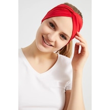 Butik Çapraz Bağlamalı Kadın Bandana Saç Bandı, Kaymaz Yumuşak Esnek%100 Pamuklu Penye - Tek Ebat / Canlı Kırmızı Canlı Kırmızı
