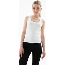 Fashion Friends Pamuklu Taş Detaylı Yuvarlak Yaka Atlet Bayan Atlet 26y0486k1 Beyaz