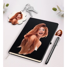 Kişiye Özel Kadın Animasyon Karikatürlü Siyah Defter Kalem Ve Ana N11.638