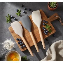 Bambu Saplı Silikon Dar Sıyırma Spatulası, Bambu Uzun Silikon Dar Spatula 27cm 3 Renk Seçenekli Taba