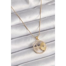 316l Çelik Gold Renk Zincir Zirkon Taşlı Yıldız İşleme Madalyon Model Kadın Kolye Çok Renkli