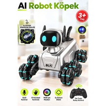 Exenar - Akıllı Aı Robot Köpek Kumandalı Ses Kontrollü Akrobatik Hareketli Işık Sesli Efektli Şarjlı Oyuncak Siyah