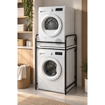 Sulorahome Metal Siyah Çamaşır Makinesi Üstü Raf Ünitesi 66 Cm