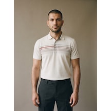 Maccali Erkek Beyaz Çizgili Bantlı Oxford Polo Yaka Tişört