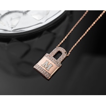 925 Ayar Gümüş Kişiye Özel Harfli Kilit Kolye Rose Gold
